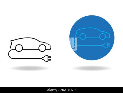 Icona di un'auto elettrica con un cavo di alimentazione e una spina Illustrazione Vettoriale