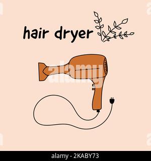 illustrazione disegnata a mano cute arancio asciugacapelli Illustrazione Vettoriale