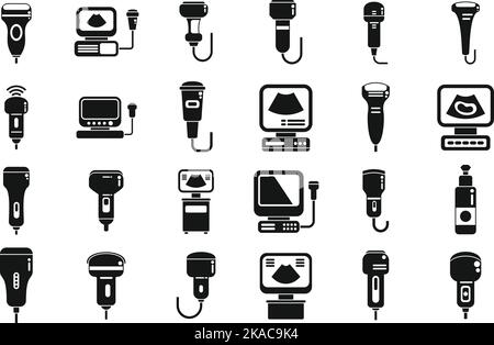 Le icone Sonograph impostano un semplice vettore. Dispositivo clinico. Diagnosi del medico Illustrazione Vettoriale