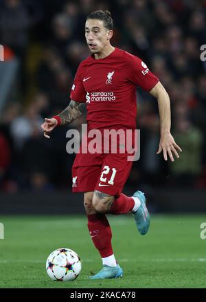 Liverpool, Inghilterra, 1st novembre 2022. Kostas Tsimikas di Liverpool durante la partita della UEFA Champions League ad Anfield, Liverpool. L'immagine di credito dovrebbe essere: Darren Staples / Sportimage Foto Stock