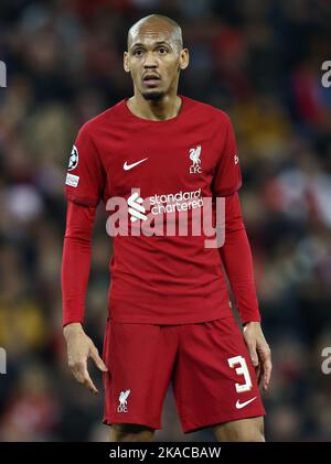 Liverpool, Inghilterra, 1st novembre 2022. Fabinho di Liverpool durante la partita della UEFA Champions League ad Anfield, Liverpool. L'immagine di credito dovrebbe essere: Darren Staples / Sportimage Foto Stock