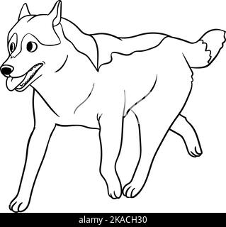 Pagina di colorazione isolata Husky Siberian per bambini Illustrazione Vettoriale