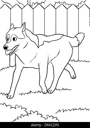 Pagina da colorare di Husky Siberian per bambini Illustrazione Vettoriale