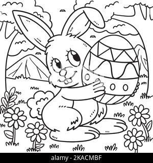 Bunny che trasporta la pagina di colorazione dell'uovo di Pasqua per i capretti Illustrazione Vettoriale