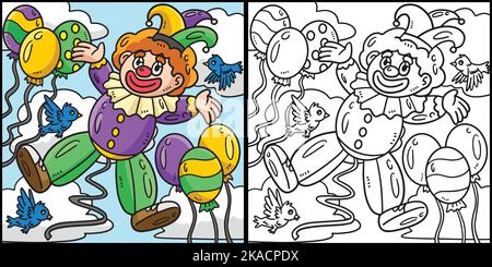 Mardi Gras Clown Balloon Coloring Illustration Illustrazione Vettoriale