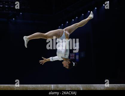 1st novembre 2022, M&amp; S Bank Arena, Liverpool, Inghilterra; 2022 Campionati mondiali di ginnastica artistica; Women's Team Final Beam - Manila Esposito (ITA) Foto Stock