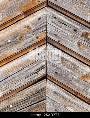 primo piano del cancello di legno. frammento di tessitura di una vecchia porta di legno. Foto Stock
