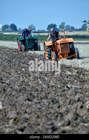 trattori vintage in gara nel giorno dell'aratro brampton suffolk inghilterra Foto Stock