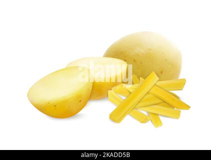 Patate fritte composizione realistica con sfondo bianco e vista di patate a fette con patatine fritte bastoncini illustrazione vettore Illustrazione Vettoriale