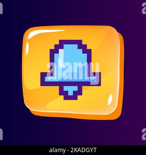 Pulsante dell'interfaccia utente lucido a campana con icona di colore pixellato Illustrazione Vettoriale