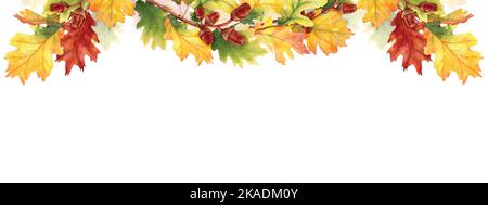 Acquerello fondo astratto collezione autunnale con foglie stagionali. Acquerello arte naturale, banner autunnale perfetto per header, web, inviti, o. Illustrazione Vettoriale