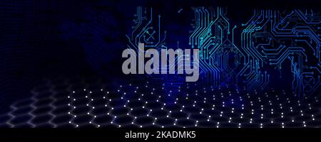 Il concetto di codifica, circuito industriale di background business. Banner sfondo. Vettore illustrazione. Vettore illustrazione. Molti usi per la pubblicità. Foto Stock