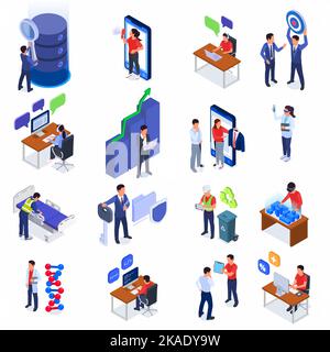 Insieme isometrico di persone occupate con professioni moderne e future illustrazione isolata del vettore Illustrazione Vettoriale