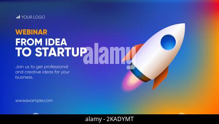 Modello di banner per webinar aziendali per social media o volantino. Background e business startup 3D illustrazione per i social media banner post design in vettore. Illustrazione Vettoriale