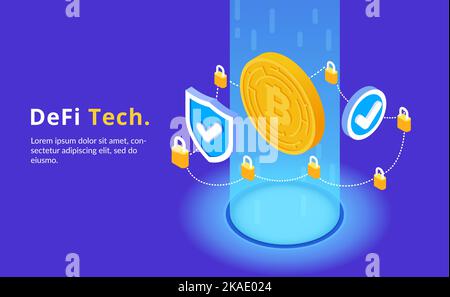 Tecnologia Web 3,0 concetto isometrico con simboli finanziari decentralizzati illustrazione vettoriale Illustrazione Vettoriale