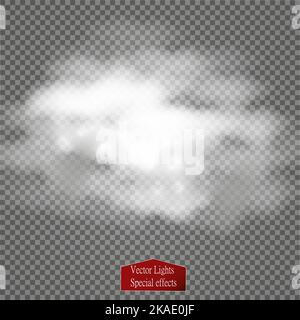 Nebbia o fumo trasparente isolato effetto speciale. Vettore di bianco nuvolosità, nebbia o smog sfondo. Illustrazione Vettoriale