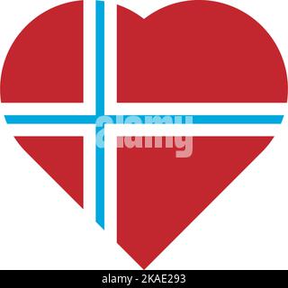 Illustrazione vettoriale della bandiera norvegese a forma di cuore su sfondo bianco Illustrazione Vettoriale
