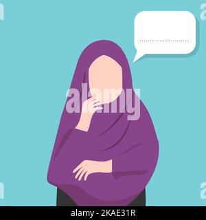 Un'illustrazione vettoriale di una donna con hijab che pensa a qualcosa Illustrazione Vettoriale
