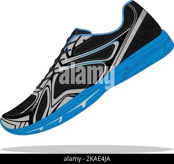 La sneaker nera e blu isolata su sfondo bianco. Grafica vettoriale scalabile. Illustrazione Vettoriale