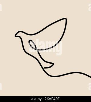 Un vettore di illustrazione digitale di un disegno di uccello a linea singola su uno sfondo marrone chiaro Illustrazione Vettoriale