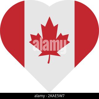 Illustrazione vettoriale della bandiera canadese a forma di cuore su sfondo bianco Illustrazione Vettoriale