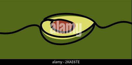 Un vettore di illustrazione digitale di un disegno avocado a riga singola su sfondo verde Illustrazione Vettoriale