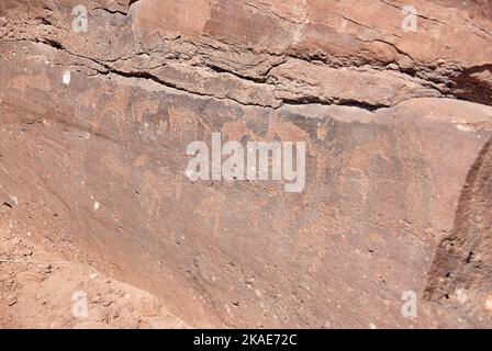 Twyfelfontein, Namibia - 07-16-2013: Le incisioni rupestri sono patrimonio dell'umanità dell'UNESCO nel nord della Namibia Foto Stock