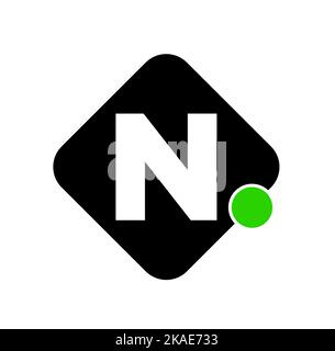 Illustrazione vettoriale della lettera N in forma quadrata nera con forma circolare verde Illustrazione Vettoriale