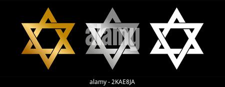 Icona vettoriale ebraismo nei colori oro argento e bianco. Vettore giudaismo Illustrazione Vettoriale
