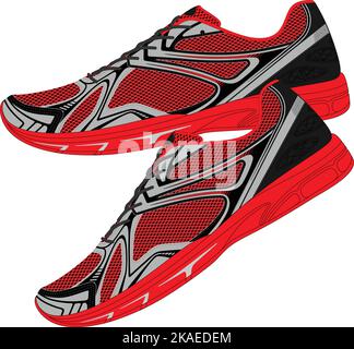 Le sneaker rosse e nere sono isolate su sfondo bianco. Grafica vettoriale scalabile. Illustrazione Vettoriale