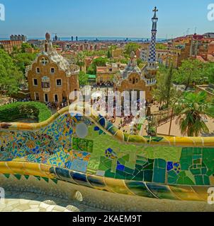 Park Guell, il Gaudi ha creato un parco di design a Barcellona, Spagna. Foto Stock