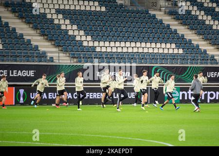 L'immagine mostra una sessione di allenamento della squadra norvegese Molde FK, mercoledì 02 novembre 2022 a Gand, in preparazione della partita di domani contro la squadra di calcio belga KAA Gand, il giorno 6/6 della tappa di gruppo della UEFA Europa Conference League. FOTO DI BELGA JAMES ARTHUR GEKIERE Foto Stock