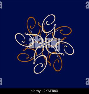 Un disegno vettoriale di lettere g con un colore marrone e bianco logo fiore rotondo isolato su uno sfondo blu Illustrazione Vettoriale