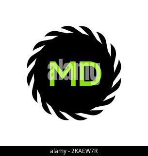 Un vettore di un'icona del logo aziendale MD con contorno verde su una corda rotonda nera Illustrazione Vettoriale