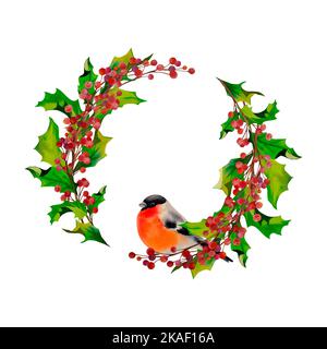 Bullfinch e vischio. Natale. Anno nuovo. Inverno. Illustrazione acquerello Foto Stock