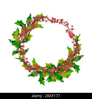 Corona di Natale fatta di mistletoe. Decorazione di Natale. Illustrazione acquerello Foto Stock