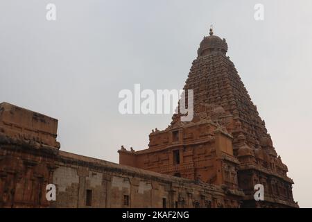 Il tempio peruvudaiyar millenario costruito dal re Raja Cholan. Foto Stock