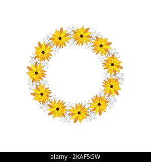 Corona di fiori Rudbeckia luminosi. Illustrazione vettoriale Illustrazione Vettoriale