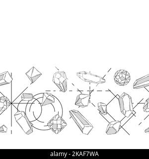Modello senza cuciture con cristalli o minerali cristallini. Gioielli o pietre preziose semipreziose. Illustrazione Vettoriale