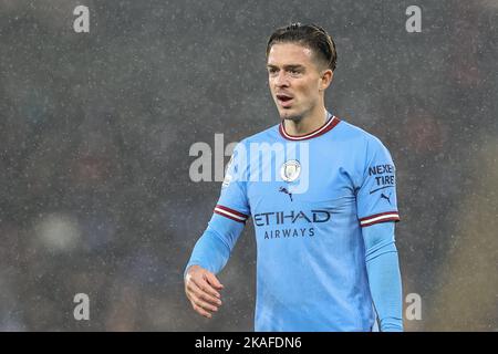 Manchester, Regno Unito. 02nd Nov 2022. Jack Grealish #10 di Manchester City durante la partita della UEFA Champions League Manchester City vs Siviglia allo stadio Etihad di Manchester, Regno Unito, 2nd novembre 2022 (Foto di Mark Cosgrove/News Images) a Manchester, Regno Unito il 11/2/2022. (Foto di Mark Cosgrove/News Images/Sipa USA) Credit: Sipa USA/Alamy Live News Foto Stock