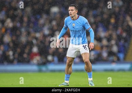 Manchester, Regno Unito. 02nd Nov 2022. Jack Grealish #10 di Manchester City durante la partita della UEFA Champions League Manchester City vs Siviglia allo stadio Etihad di Manchester, Regno Unito, 2nd novembre 2022 (Foto di Mark Cosgrove/News Images) a Manchester, Regno Unito il 11/2/2022. (Foto di Mark Cosgrove/News Images/Sipa USA) Credit: Sipa USA/Alamy Live News Foto Stock