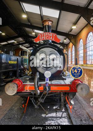 Il 147 anni (2022) Steam loco Stepney in mostra a Steamworks! Mostra a Sheffield Park, Bluebell Railway. East Sussex, Inghilterra. Foto Stock