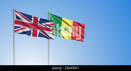 Bandiera del Regno Unito e bandiera del Senegal, con cielo blu Foto Stock