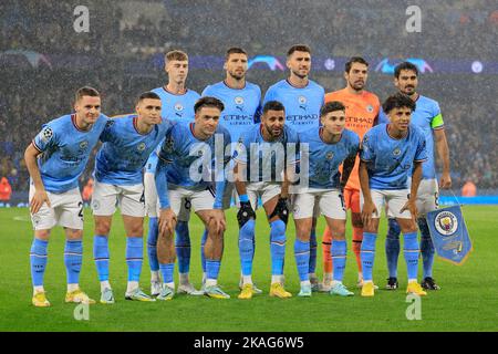 Manchester, Regno Unito. 02nd Nov 2022. La squadra di Manchester City in vista della partita della UEFA Champions League Manchester City vs Sevilla allo stadio Etihad di Manchester, Regno Unito, 2nd novembre 2022 (Foto di Conor Molloy/News Images) a Manchester, Regno Unito, il 11/2/2022. (Foto di Conor Molloy/News Images/Sipa USA) Credit: Sipa USA/Alamy Live News Foto Stock