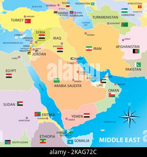 Mappa dei paesi del Medio Oriente, illustrazione vettoriale Illustrazione Vettoriale