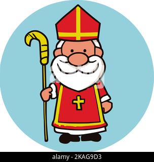 Un'icona Sinterklaas in un cerchio blu su sfondo bianco Illustrazione Vettoriale