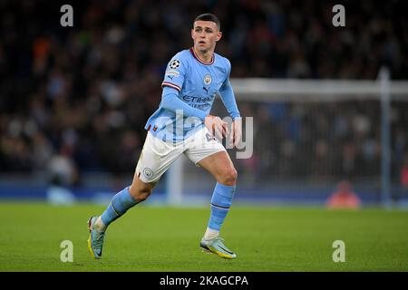 City Stadium, Manchester, Regno Unito. 2nd Nov 2022. Champions League Football, Manchester City contro Siviglia: Phil Foden di Manchester City Credit: Action Plus Sports/Alamy Live News Foto Stock