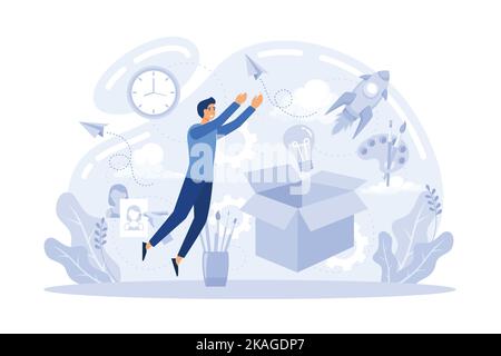 Insieme di illustrazione vettoriale del concetto astratto dell'attività cerebrale. Pensiero e immaginazione, problem solving, brainstorming, idea e fantasia, motivazione e dentro Illustrazione Vettoriale