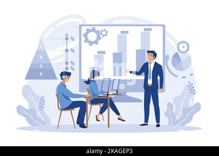 Programma di formazione qualificato per i dipendenti. Metafora del corso di aggiornamento. Aiuto nello sviluppo professionale. Apprendimento per lo sviluppo e la crescita del software. flat v Illustrazione Vettoriale