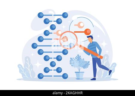 Modifica del genoma, alterazione della sequenza del DNA. Scienza del futuro, studio biotecnologico, bioingegneria idea elemento di progettazione. Analisi della struttura genetica. fla Illustrazione Vettoriale